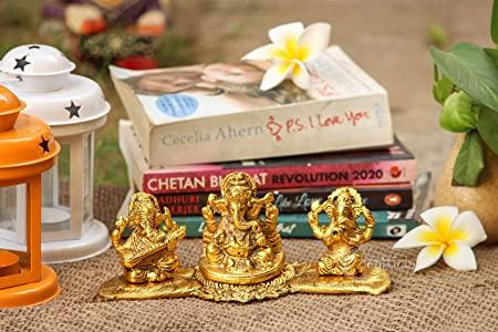 Design Gold Plated Lakshmi Ganesh Saraswati Idol with Deepak Showpiece 🌟💛