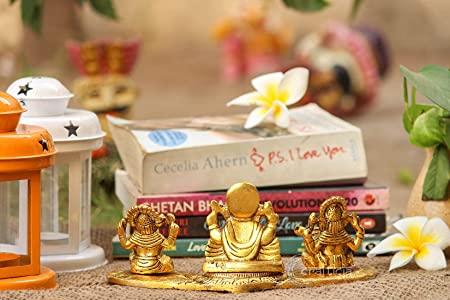Design Gold Plated Lakshmi Ganesh Saraswati Idol with Deepak Showpiece 🌟💛