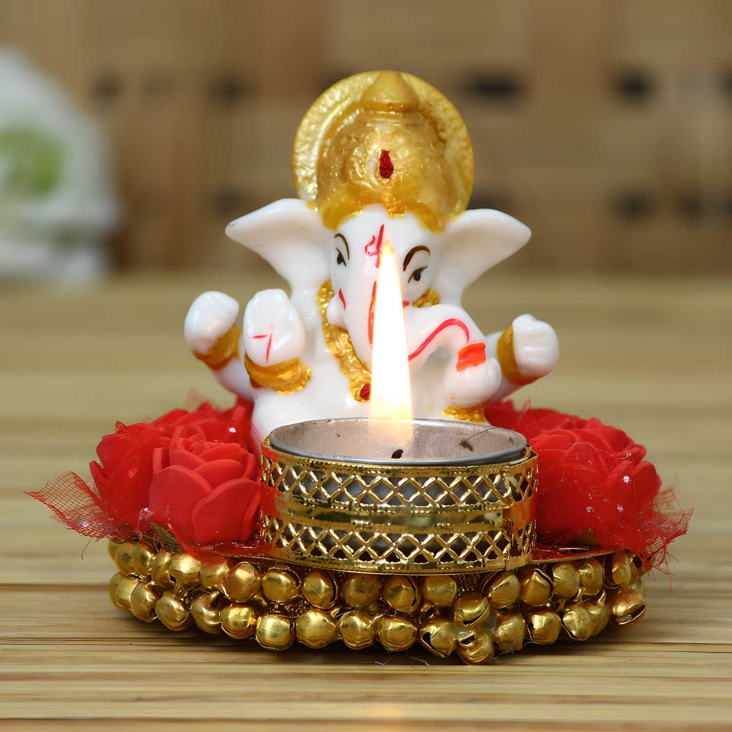 🔔🩷 eCraftIndia Lord Ganesha Idol on Decorative Plate with Tea Light Holder 🕯️