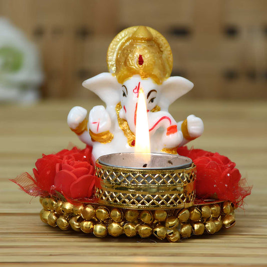🔔🩷 eCraftIndia Lord Ganesha Idol on Decorative Plate with Tea Light Holder 🕯️