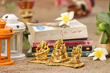 Design Gold Plated Lakshmi Ganesh Saraswati Idol with Deepak Showpiece 🌟💛